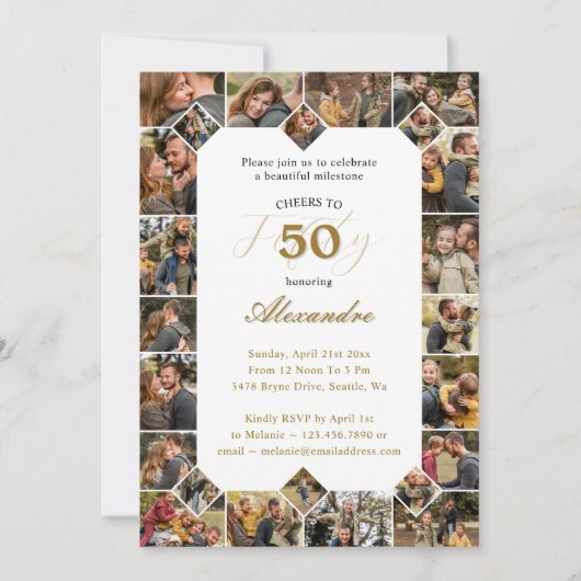 Gelukkige verjaardag Proost op 50 jaar Fotocollage Kaart (Voorkant)