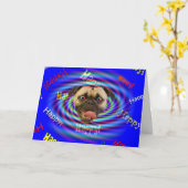 Gelukkige Verjaardag Psychedelic Crazy Pug Kaart (Gele Bloem)