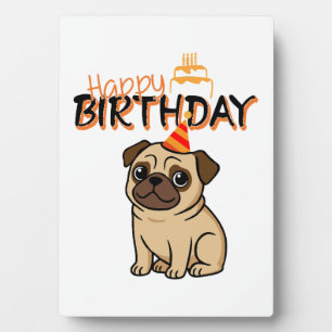 GELUKKIGE VERJAARDAG PUG FOTOPLAAT