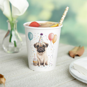 Gelukkige verjaardag Pug-hond Papieren Bekers