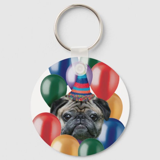 Gelukkige verjaardag Pug hond Sleutelhanger (Voorkant)