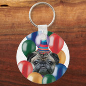Gelukkige verjaardag Pug hond Sleutelhanger (Voorkant)