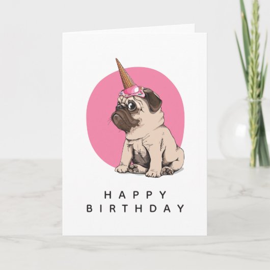 Gelukkige Verjaardag | Pugicorn Kaart (Voorkant)