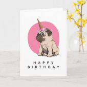 Gelukkige Verjaardag | Pugicorn Kaart (Gele Bloem)