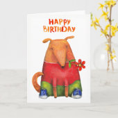 Gelukkige Verjaardag Puppy met Bloem Blank Binnen Kaart (Gele Bloem)