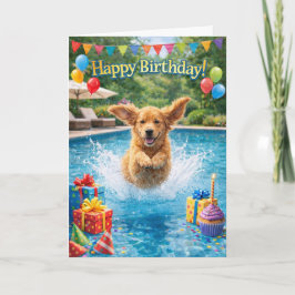 Gelukkige verjaardag Puppy Plunge Zwembad Feest  Kaart