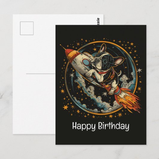 Gelukkige verjaardag Raket Schip Franse Bulldog Briefkaart (Voorkant / Achterkant)