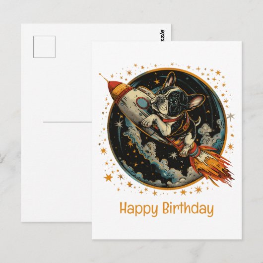 Gelukkige verjaardag Raket Schip Franse Bulldog Briefkaart (Voorkant / Achterkant)