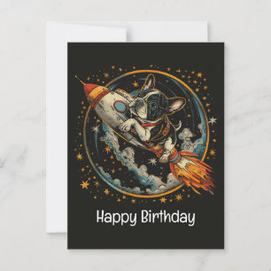 Gelukkige verjaardag Raket Ship Franse Bulldog Briefkaart