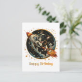 Gelukkige verjaardag Raket Ship Franse Bulldog Briefkaart (Staand voorkant)