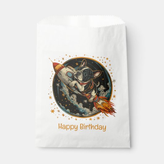Gelukkige Verjaardag Raketschip Franse Bulldog Bedankzakje (Voorkant)