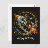 Gelukkige Verjaardag Raketschip Franse Bulldog Briefkaart (Voorkant / Achterkant)