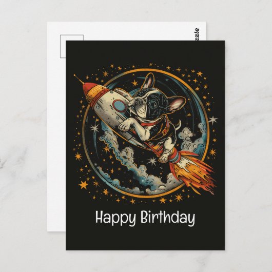 Gelukkige Verjaardag Raketschip Franse Bulldog Briefkaart (Voorkant / Achterkant)