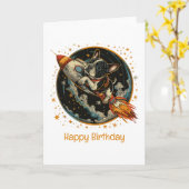 Gelukkige Verjaardag Raketschip Franse Bulldog Kaart (Gele Bloem)