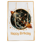 Gelukkige Verjaardag Raketschip Franse Bulldog Medium Cadeauzakje (Achterkant)