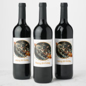 Gelukkige Verjaardag Raketschip Franse Bulldog Wijn Etiket (Flessen)