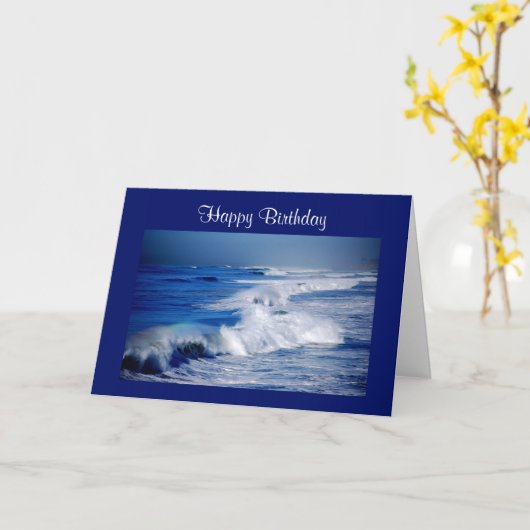 Gelukkige Verjaardag Regenbogen Over Ocean Waves Kaart (Gele Bloem)