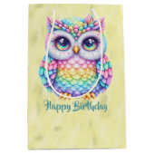 Gelukkige Verjaardag Regenboog Kleur Uil op Glanze Medium Cadeauzakje (Voorkant)