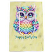Gelukkige Verjaardag Regenboog Kleur Uil op Glanze Medium Cadeauzakje (Achterkant)