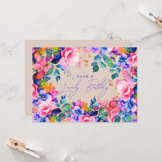 Gelukkige Verjaardag Regenboog Tuin Bloemen Champa Kaart (Voorkant / Achterkant in situ)