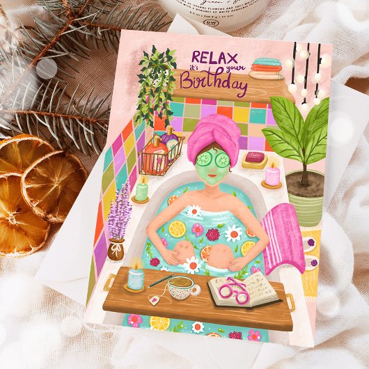 Gelukkige Verjaardag Relax Vrouw Bloemen Moeder Me Kaart