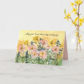 Gelukkige Verjaardag Religieuze zegeningen Joy Pri Kaart (Gele Bloem)
