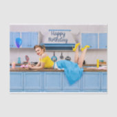 Gelukkige Verjaardag Retro Huisvrouw Making Cupcak Tissuepapier (Voorkant)