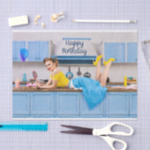 Gelukkige Verjaardag Retro Huisvrouw Making Cupcak Tissuepapier (Craft)