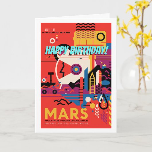 Gelukkige verjaardag! Retro Mars Historische Site  Kaart (Gele Bloem)