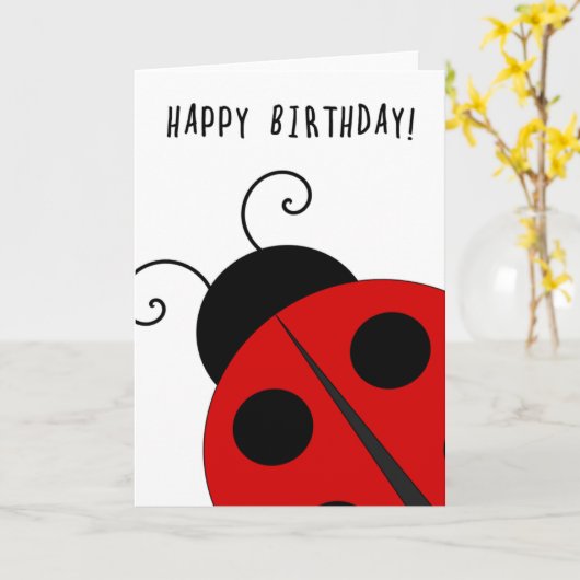 Gelukkige Verjaardag, ReuzeLieveheersbeestje Kaart (Gele Bloem)