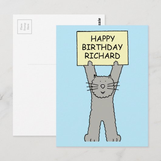 Gelukkige Verjaardag Richard Cartoon Cat Briefkaart (Voorkant / Achterkant)