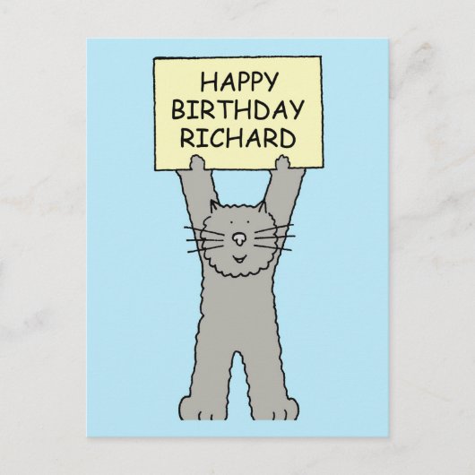 Gelukkige Verjaardag Richard Cartoon Cat Briefkaart (Voorkant)