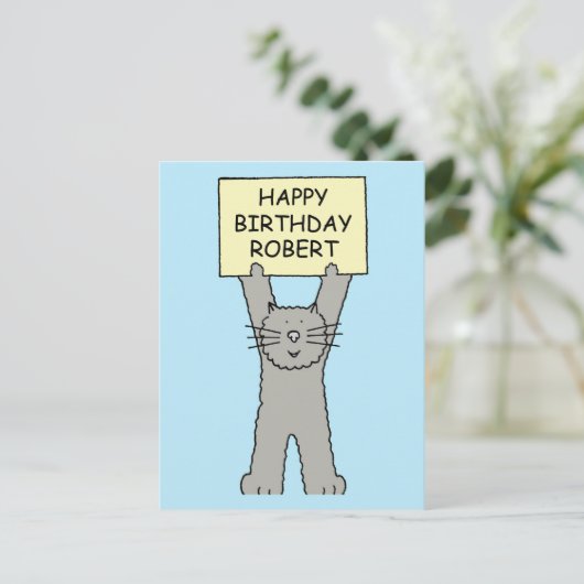Gelukkige verjaardag Robert Cartoon Cat Briefkaart (Staand voorkant)