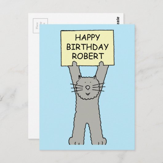 Gelukkige verjaardag Robert Cartoon Cat Briefkaart (Voorkant / Achterkant)
