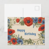 Gelukkige Verjaardag Rode en Blauwe Poppy Bloemen Briefkaart (Voorkant / Achterkant)