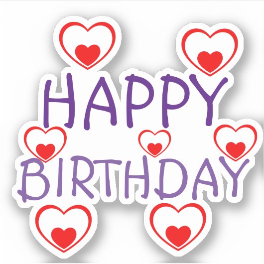 Gelukkige Verjaardag Rode Harten Sticker (Voorkant)