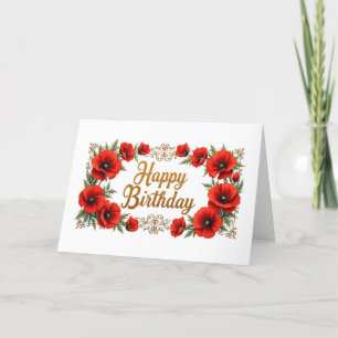 Gelukkige Verjaardag Rode Klaproos Bloemen Bedankkaart