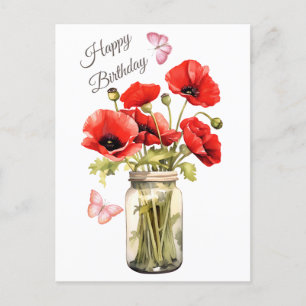 Gelukkige verjaardag Rode Klaproos Bloemen  Briefkaart