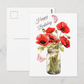 Gelukkige Verjaardag Rode Klaproos Bloemen Briefkaart (Voorkant / Achterkant)