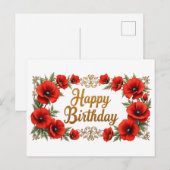 Gelukkige verjaardag Rode Klaprozen Bloemen Briefkaart (Voorkant / Achterkant)