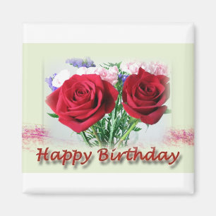 Gelukkige Verjaardag Rode Rozen Bloemen Ontwerp Magneet