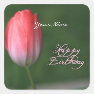 gelukkige verjaardag rode tulp bloem vierkante sticker
