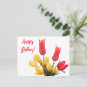 Gelukkige Verjaardag rode tulp gele krokus bloemen Briefkaart (Staand voorkant)