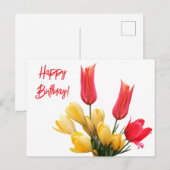 Gelukkige Verjaardag rode tulp gele krokus bloemen Briefkaart (Voorkant / Achterkant)