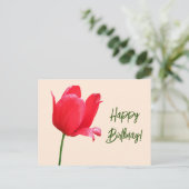 Gelukkige Verjaardag rode tulp minimalistische blo Briefkaart (Staand voorkant)