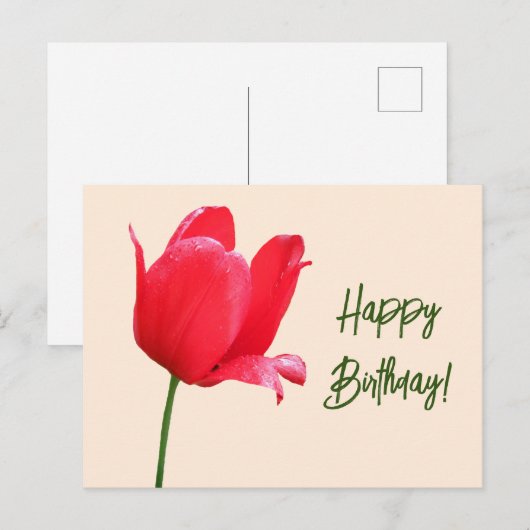 Gelukkige Verjaardag rode tulp minimalistische blo Briefkaart (Voorkant / Achterkant)