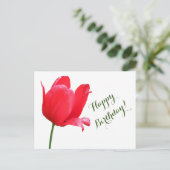 Gelukkige Verjaardag rode tulp minimalistische blo Briefkaart (Staand voorkant)