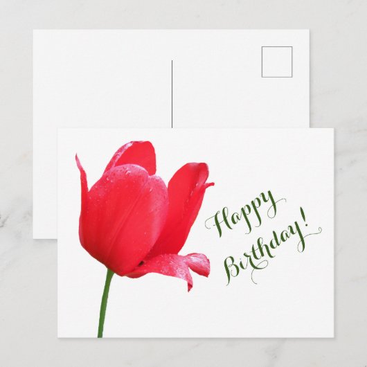 Gelukkige Verjaardag rode tulp minimalistische blo Briefkaart (Voorkant / Achterkant)