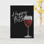 Gelukkige verjaardag rode wijn op zwart kaart (Gele Bloem)