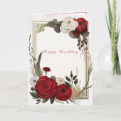 Gelukkige Verjaardag Rode Witte Rozen Kaart (Voorkant)